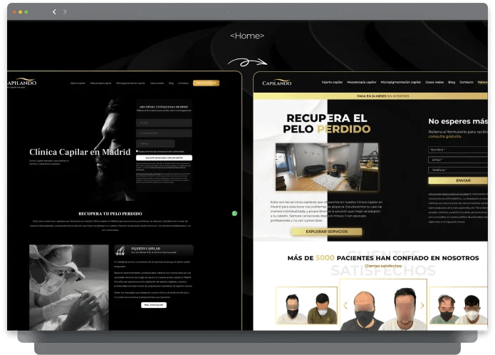 Sobre nosotros | Especialistas web en Madrid 46 Diseño web de clínica capilar en Madrid con secciones sobre recuperación capilar y testimonios de pacientes satisfechos.