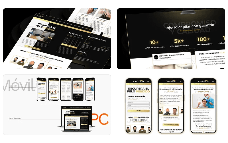 Diseño web para clínicas capilares en Madrid 41 Diseño web responsivo para clínicas capilares, optimizado para móviles y escritorio en Madrid.
