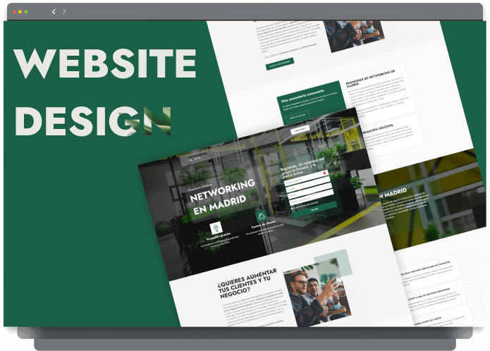 Diseño web moderno con enfoque en networking para negocios en Madrid, destacando textos e imágenes dinámicas.