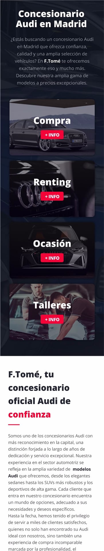 Diseño web profesional: Concesionario Ftomé 5 Captura del diseño web profesional para concesionario en Madrid realizado por Marc Loic