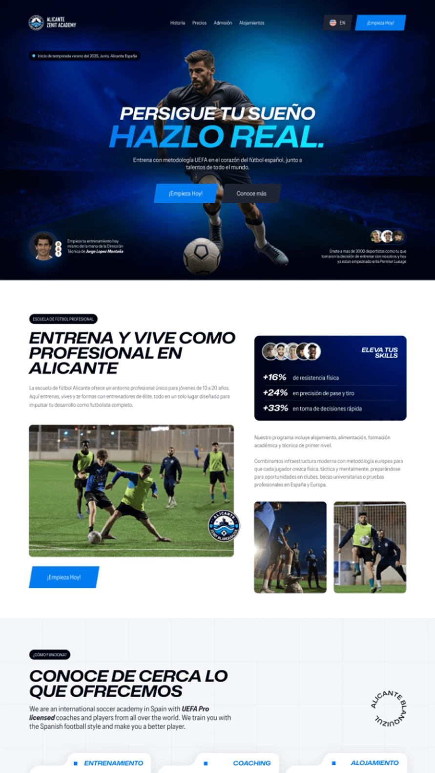 Diseño web profesional: Alicante Zenit Academy 5 Página de inicio del sitio web de Alicante Zenit Academy desarrollada por Marc Loic