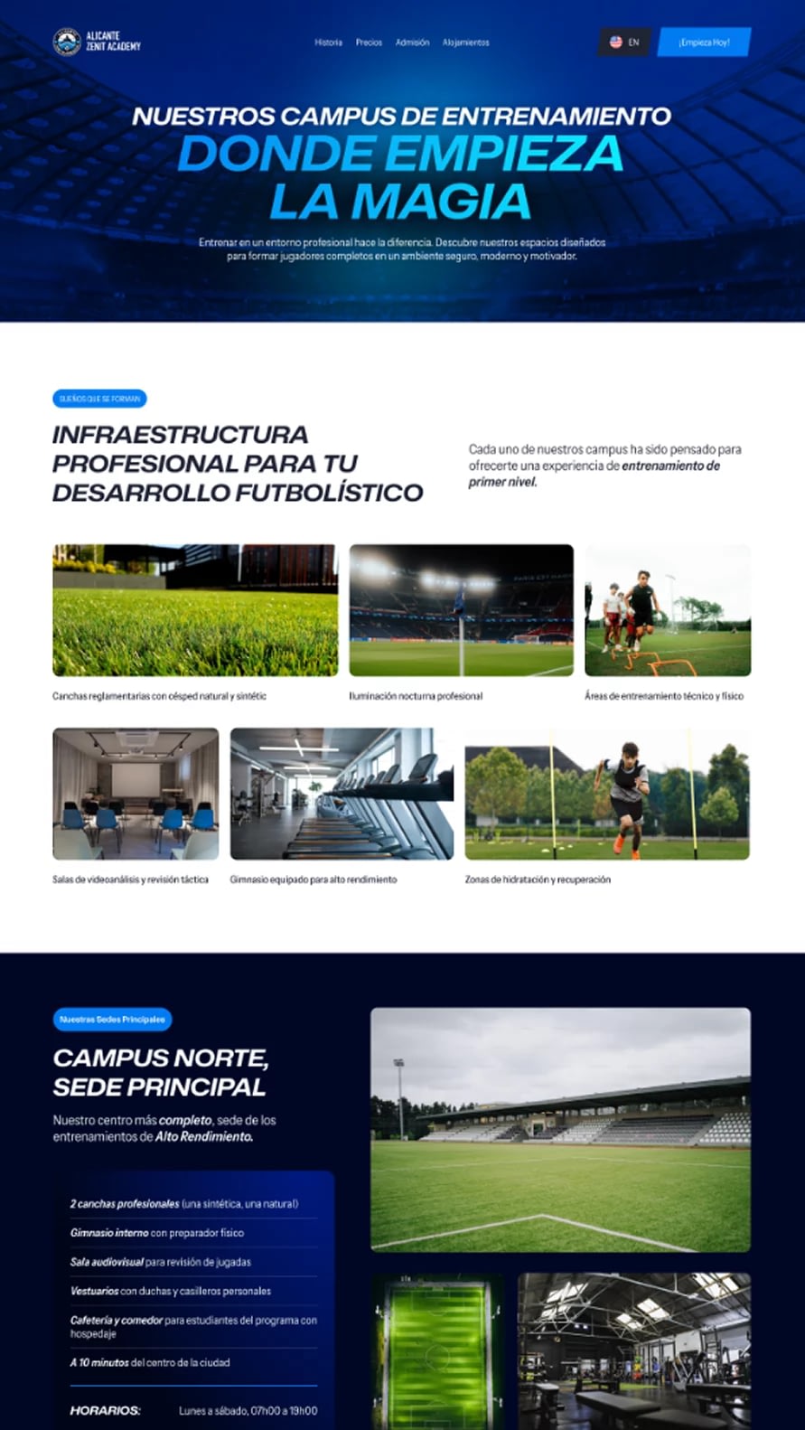 Diseño web profesional: Alicante Zenit Academy 4 Campus de Alicante Zenit Academy - diseño web desarrollado por Marc Loic