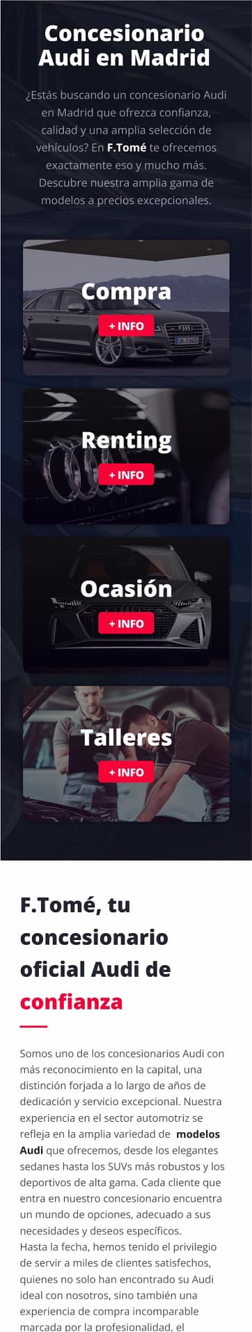 Diseño web profesional: Concesionario Ftomé 5 Captura del diseño web profesional para concesionario en Madrid realizado por Marc Loic